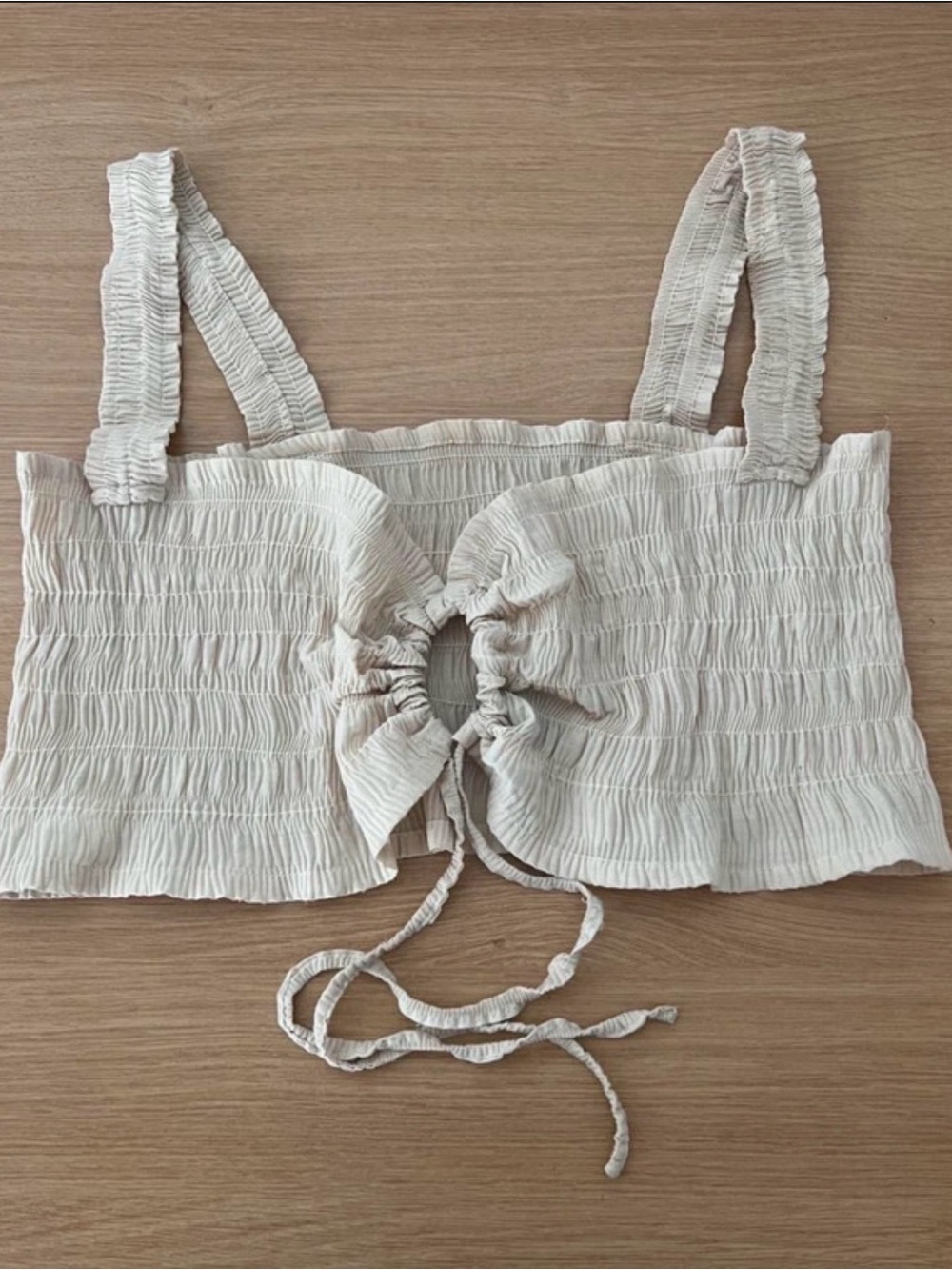Ingear Cream Smocked Tie-Front Crop Top